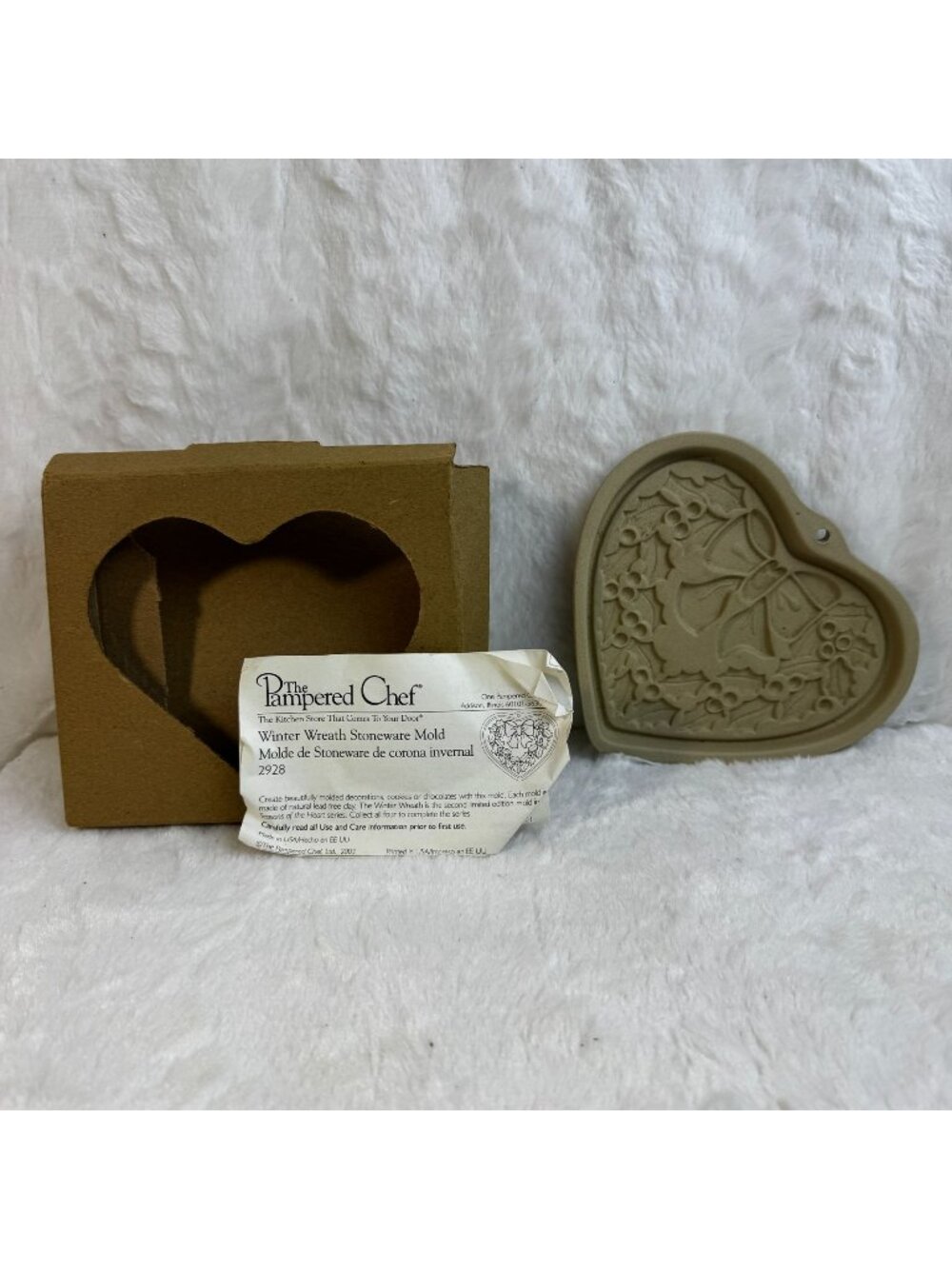 Pampered Chef Winter Wreath Stoneware Mold Heart 2003 Limited Edition With Box